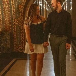 Commense black and white layered off the shoulder dress with pleats